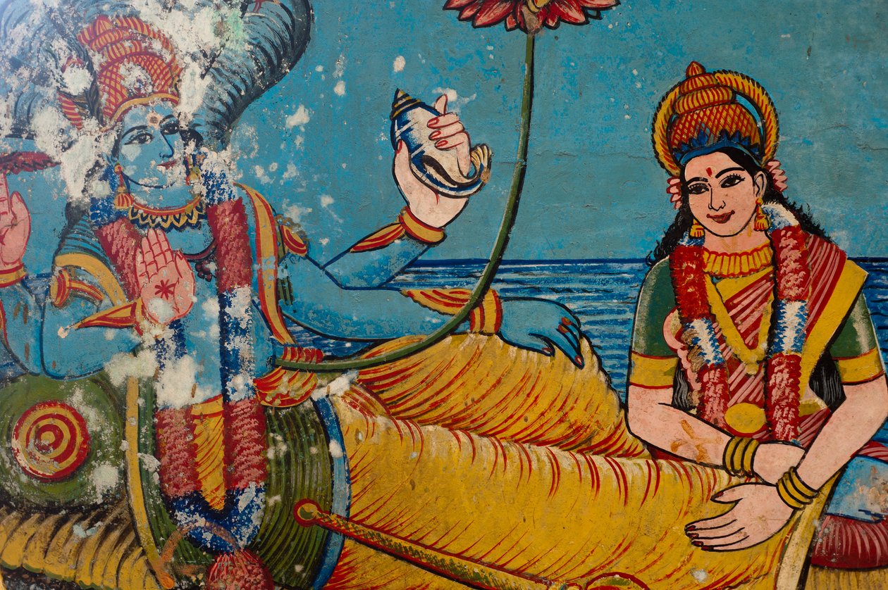 Gemälde hinduistischer Gottheiten an der Wand eines Tempels in Sangamankanda, an der Ostküste, Sri Lanka von Unknown