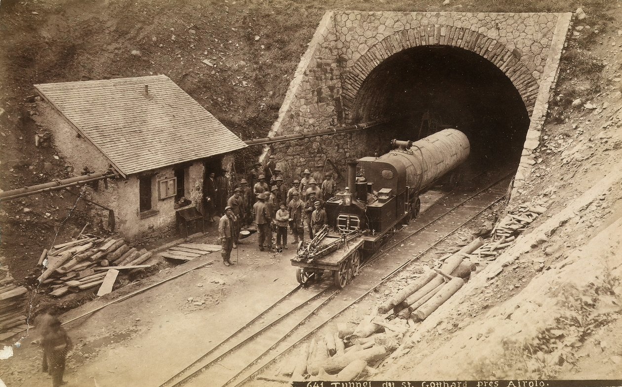 Arbeiter beim Bau des Gotthard-Eisenbahntunnels, Schweiz, ca. 1880 von Unknown