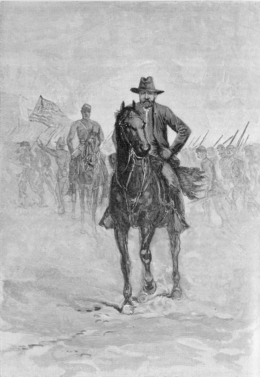 General Grant erkundet die konföderierte Position am Spotsylvania Gerichtshaus, graviert von C.H. Reed, Illustration aus 