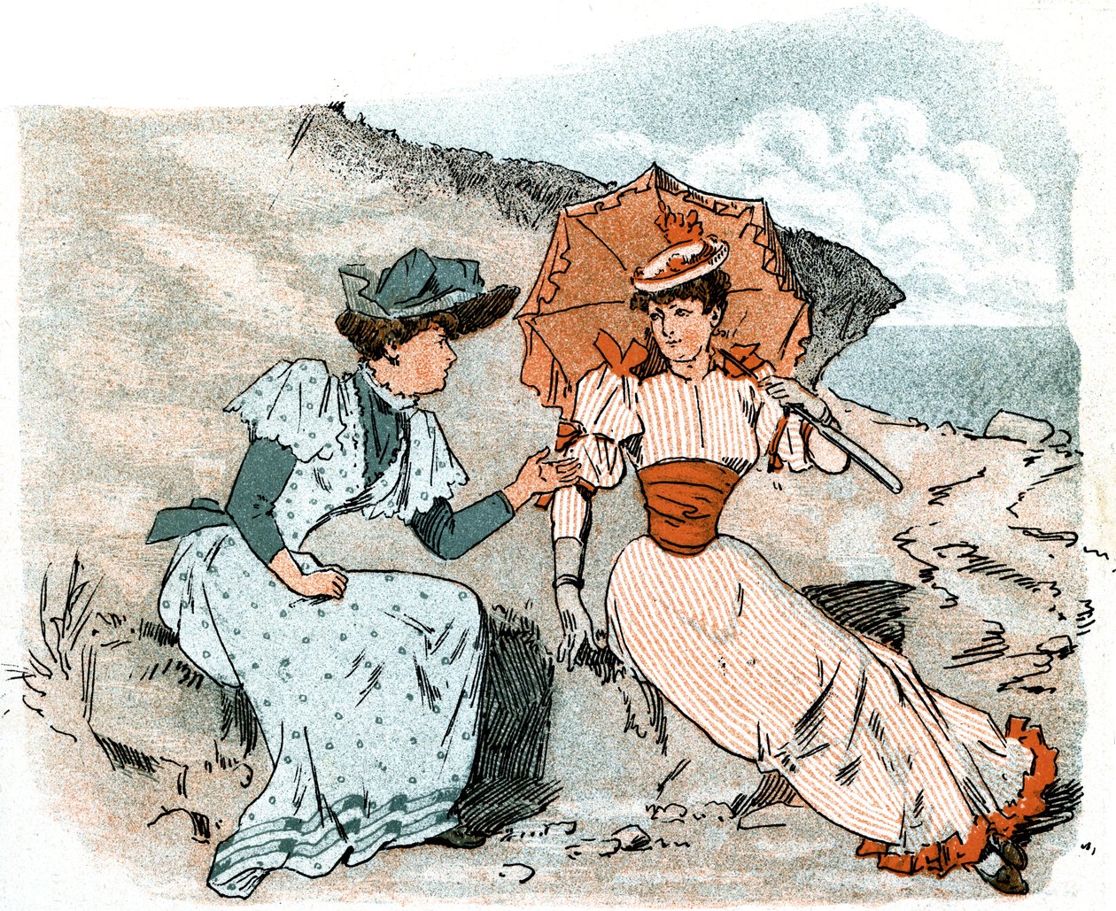 Zwei Damen am Strand von Anonymous