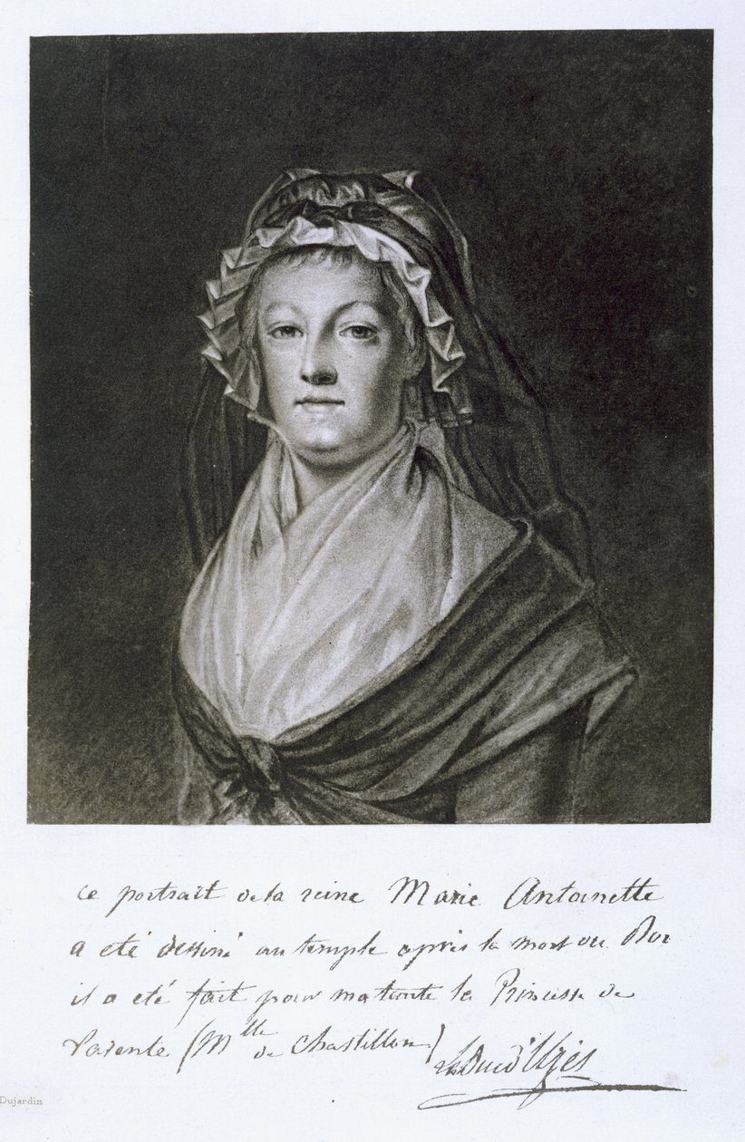 Porträt von Marie Antoinette im Tempelgefängnis, graviert von Dujardin, aus 