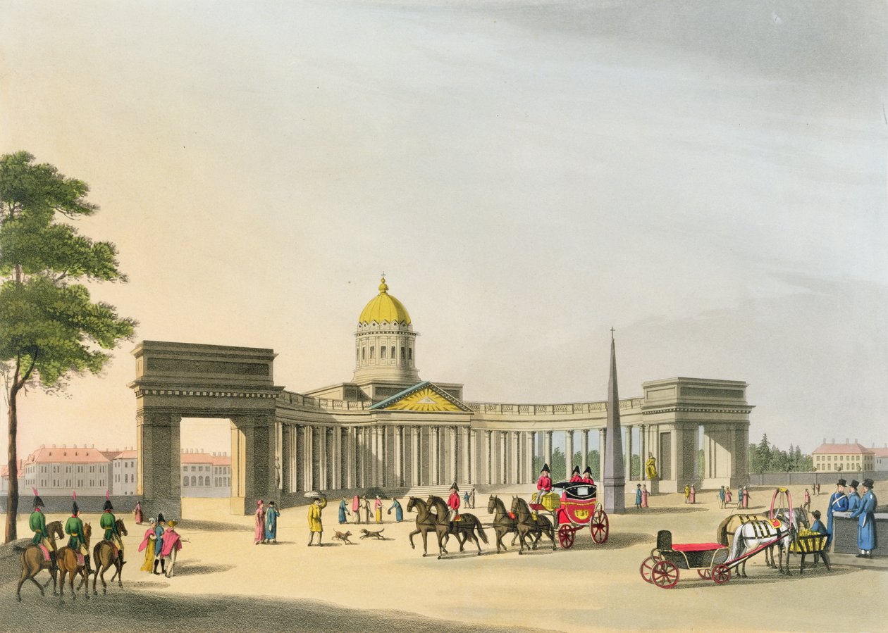 Ansicht des Platzes von Kassan und der Kathedrale in St. Petersburg, Illustration für Oktober aus 