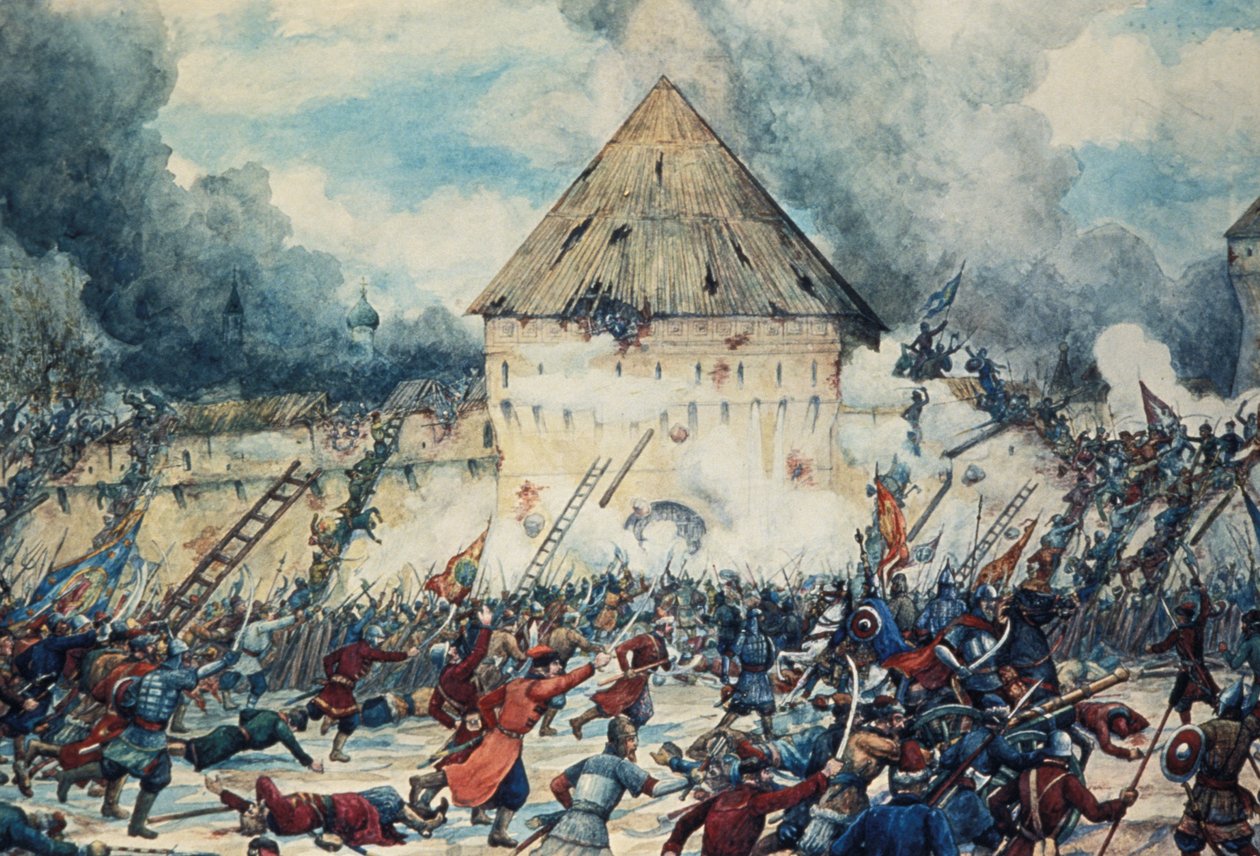 Schlacht mit polnischen Interventionisten am Wladimir-Tor von Kitai-Gorod (China Town) in Moskau, 1612, Aquarell von G. Lissner von Unknown