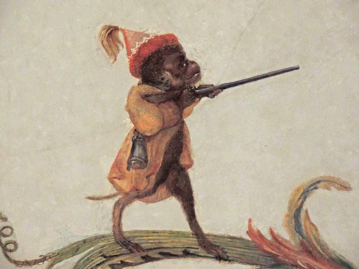 Chantilly, Schloss: Ein Detail der Dekoration in der Grande Singerie, 1737 (Detail) von Unknown
