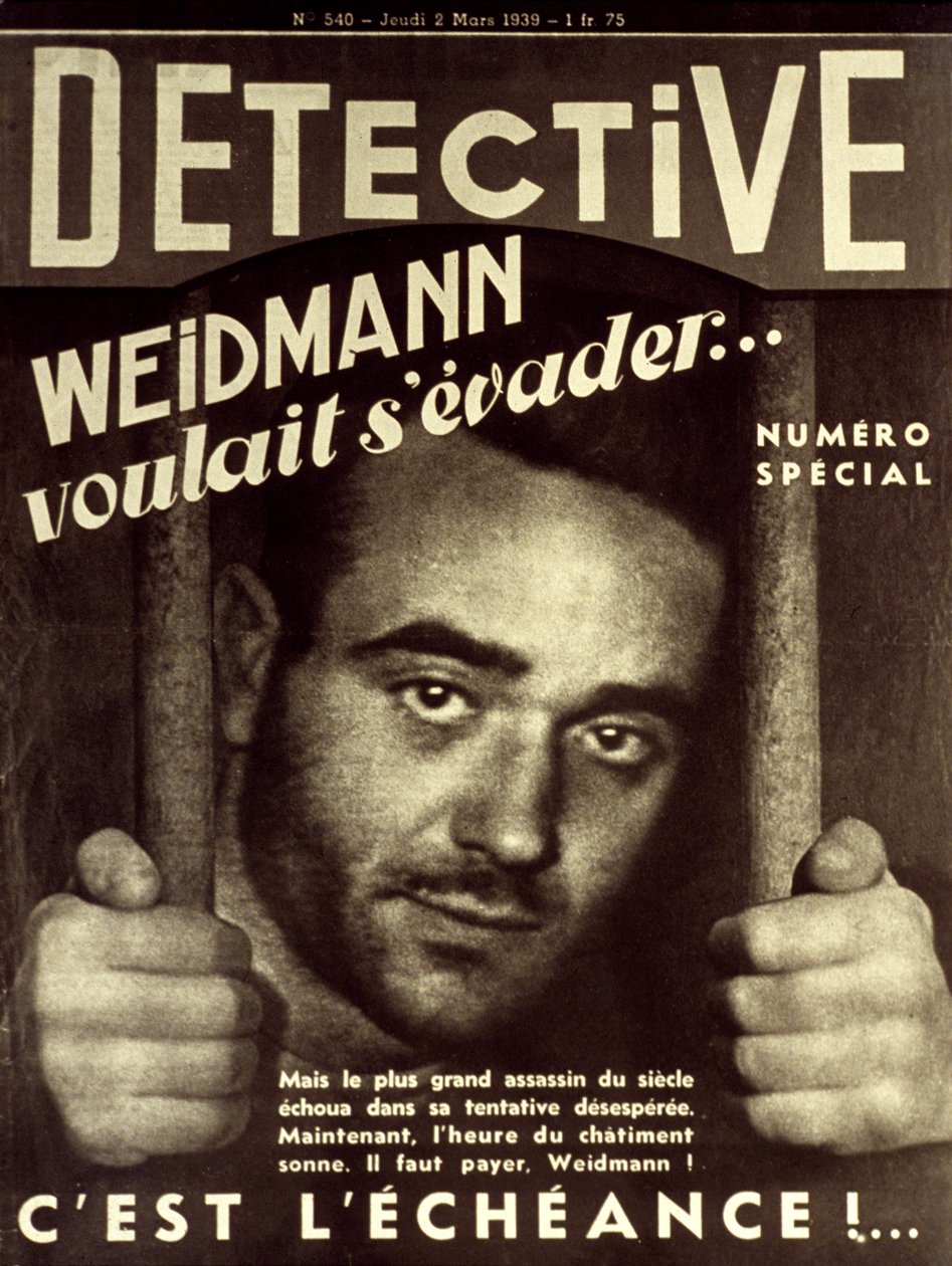 Titelblatt der Zeitung Detective, 2. März 1939: Eugene Weidmann (1908-1939), Mörder, der am 17. Juni 1939 hingerichtet wird (die letzte Person, die in Frankreich öffentlich hingerichtet wurde) von Unknown