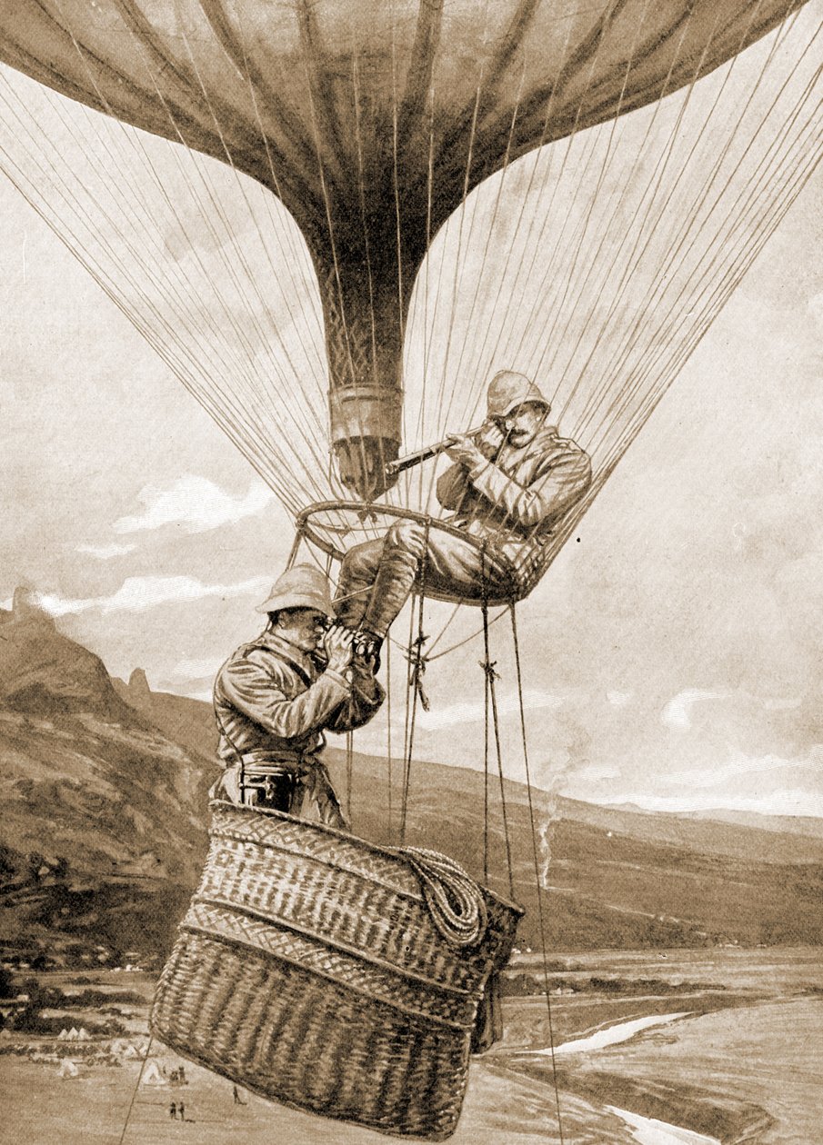 Leitung des Vormarsches auf Potgieters Drift vom Ballon aus, Colenso, Natal, Südafrika von Unknown
