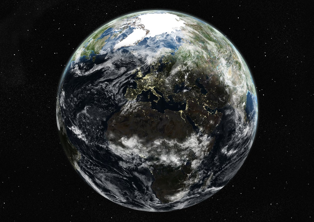 Globus zentriert auf Europa und Afrika, Satellitenbild in Echtfarben von Unknown