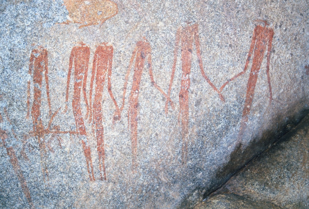 Inanke-Felsmalereien fotografiert in einer Höhle im Matobo-Nationalpark, Simbabwe. 1. April 1998. von Unknown