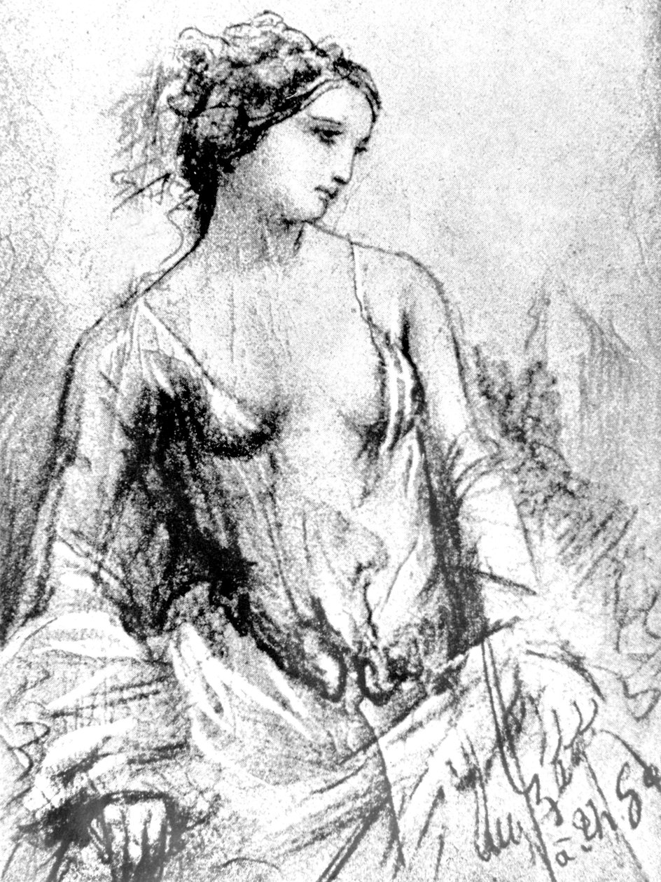 Porträt von Apollonie Sabatier, die 1852 Baudelaires Geliebte war, Zeichnung von Unknown