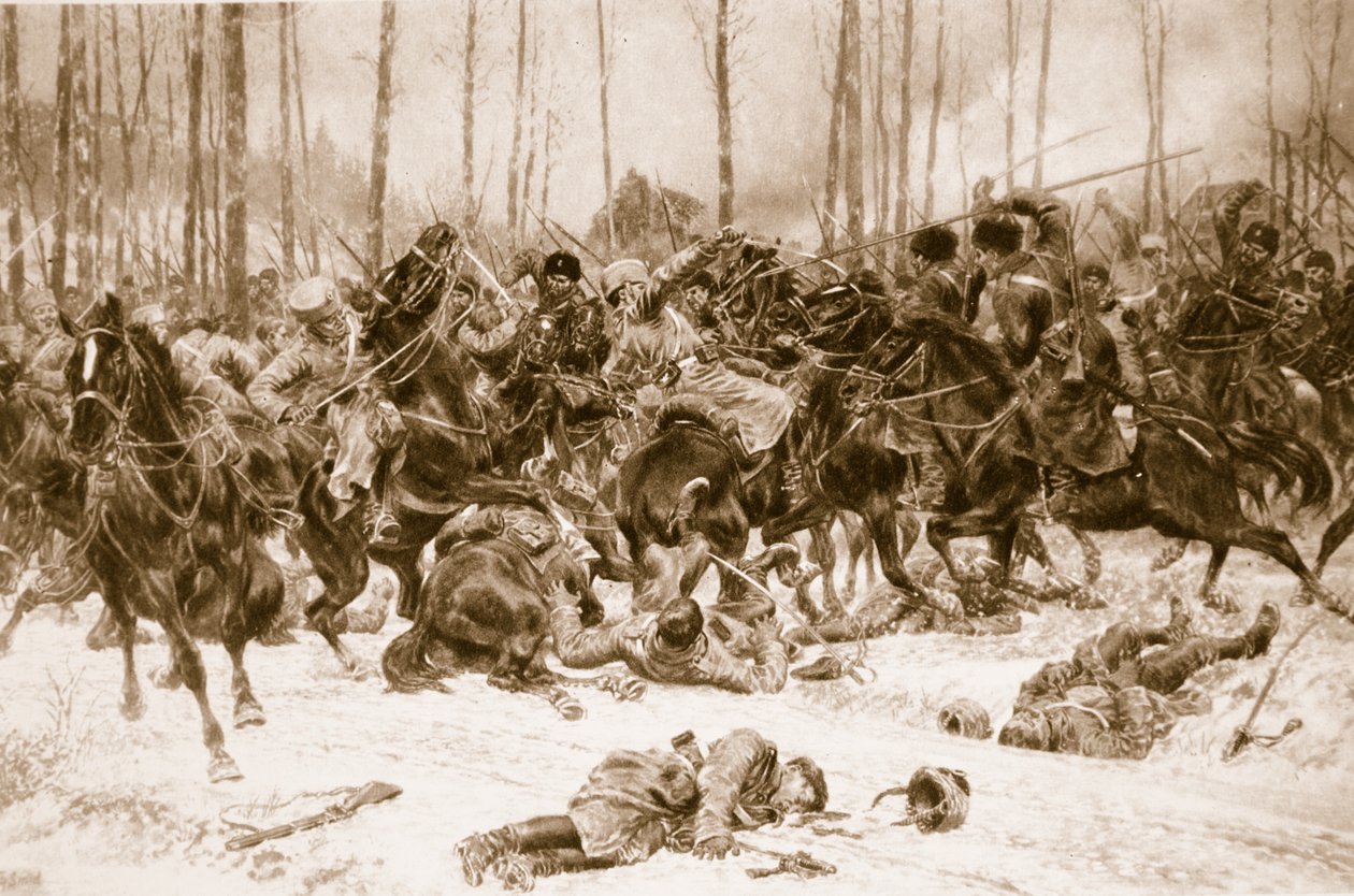 Preußische Kavallerie gegen Kosaken des Dons: Heftiges Gefecht am Dnister, 1914-19 von Unknown