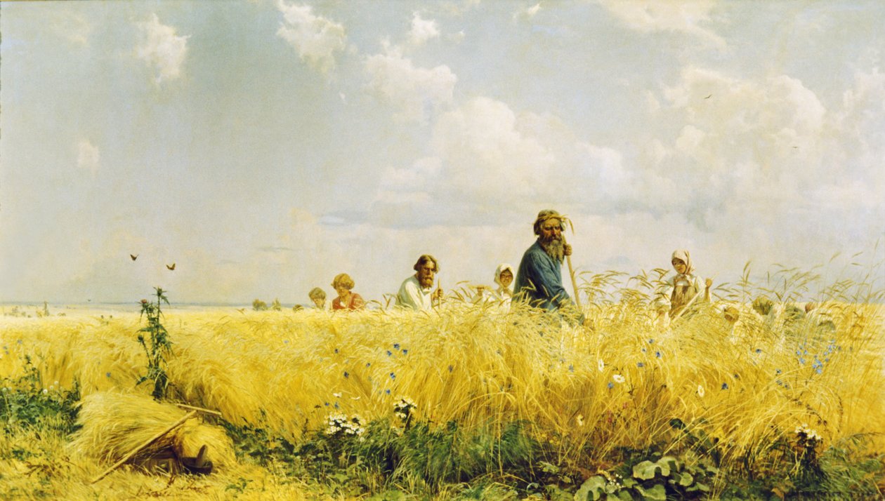 Die Mäher, ein Gemälde von Leibeigenen von Grigory Miasoyedov, 1887 von Unknown