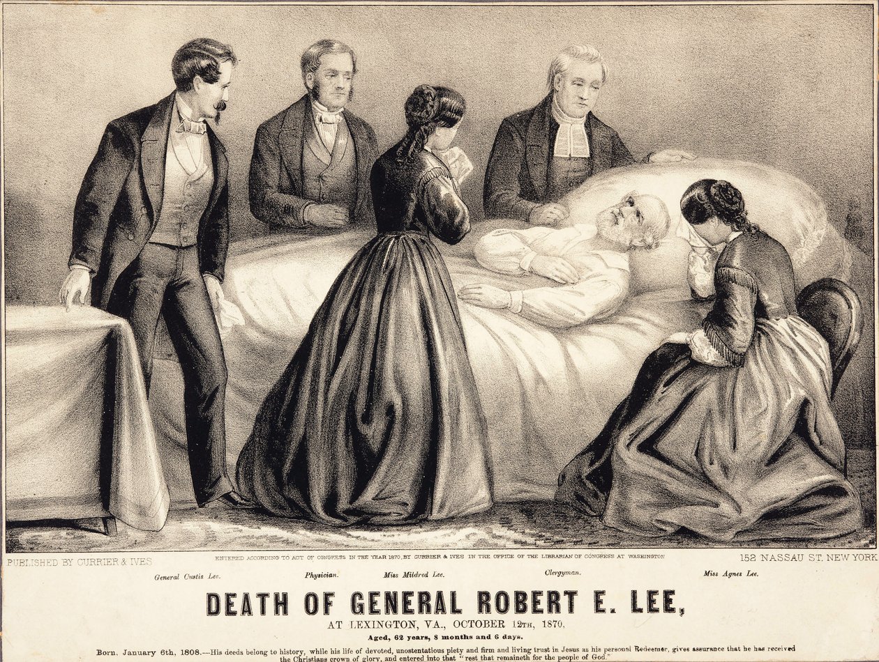Tod von General Robert E. Lee, in Lexington, Virginia, 12. Oktober 1870, im Alter von 62 Jahren, 8 Monaten und 6 Tagen, veröffentlicht 1870 von American School