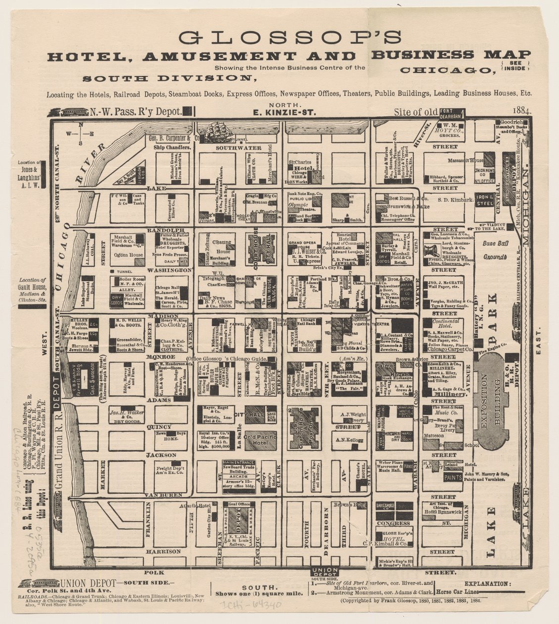 Glossops Hotel, Vergnügungs- und Geschäftsplan, ca. 1884 von American School