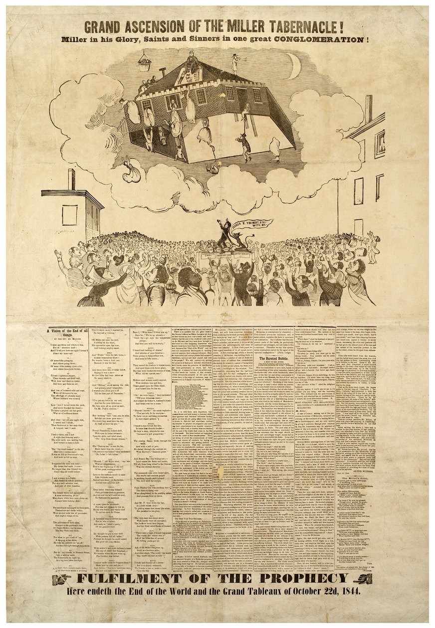 Große Himmelfahrt des Miller Tabernakels, Flugblatt, das das Ende der Welt darstellt, 1844 von American School