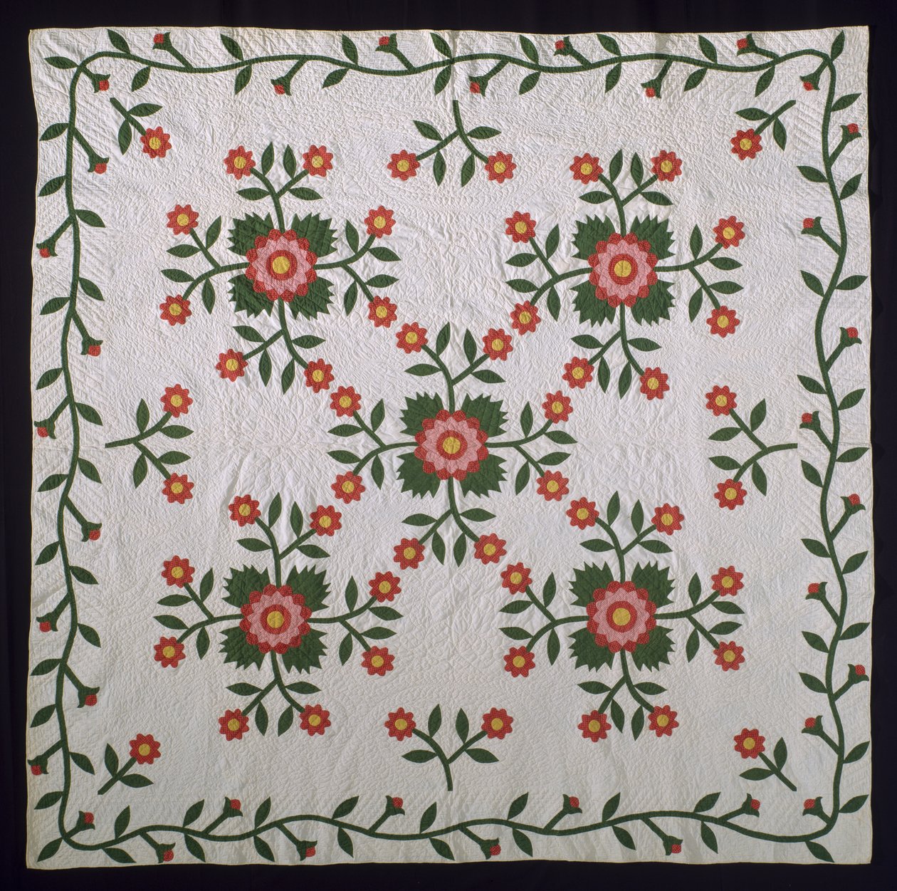Whig-Rosen-Oberflächenapplikationsquilt, ca. 1850-75 von American School