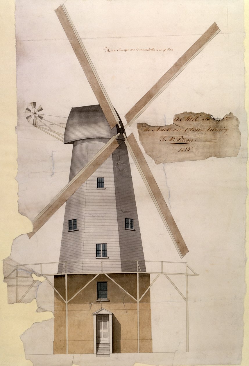 Mr. Pilchers Windmühle in Margate, Kent, 1816 von English School