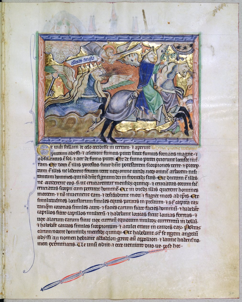 Exterminans, der König der Heuschrecken, erhebt sich aus der Grube, aus der Gulbenkian-Apokalypse, ca. 1265-70 von English School