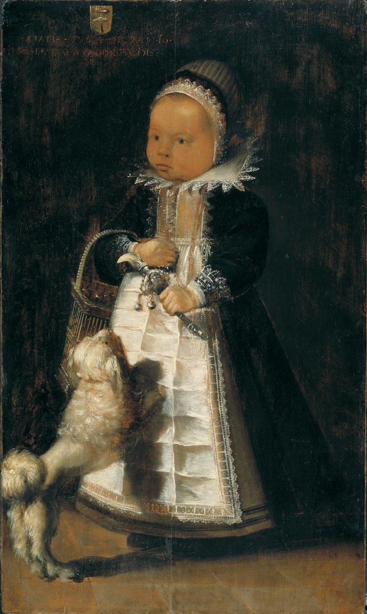 Porträt eines Mädchens mit einem Hund, ca. 1610 von Flemish School