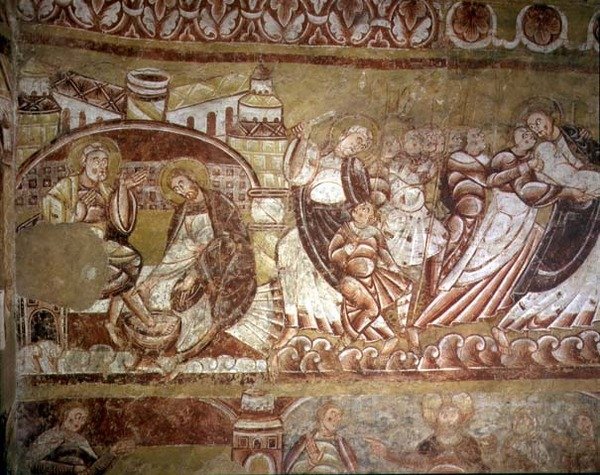 (Lto R) Christus wäscht Petrus die Füße, Judas küsst Christus von French School