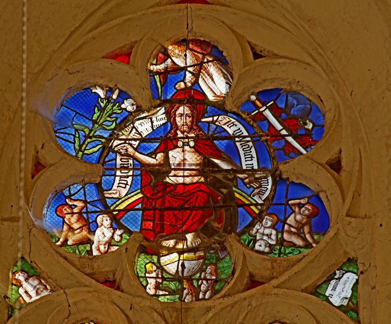 Fenster, das Christus des Jüngsten Gerichts darstellt von French School