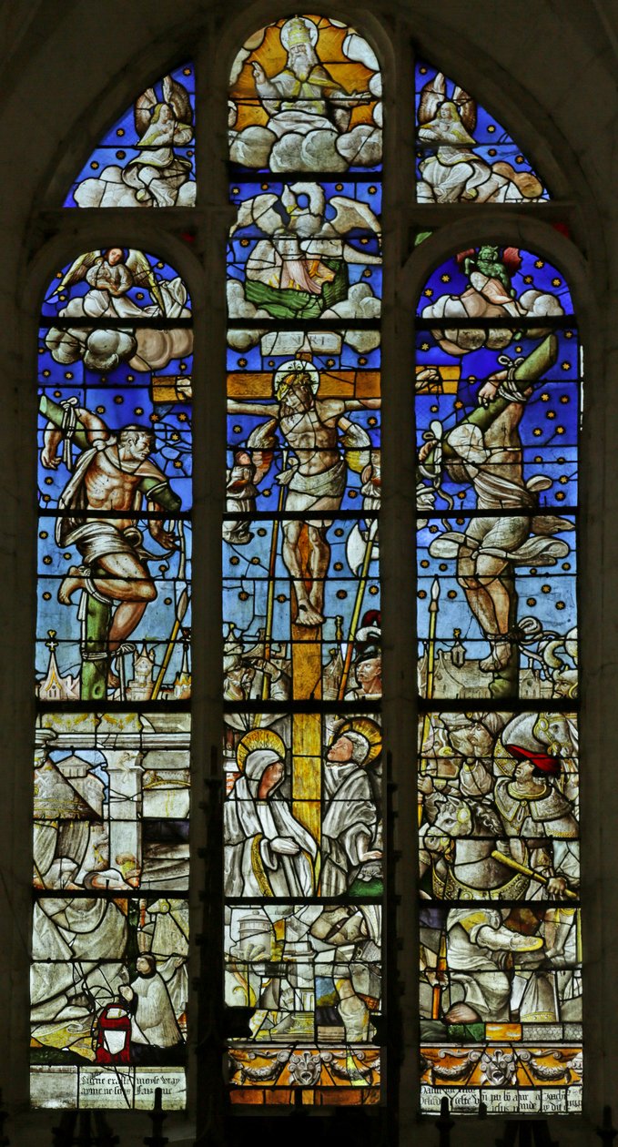 Fenster mit der Darstellung der Kreuzigung von French School