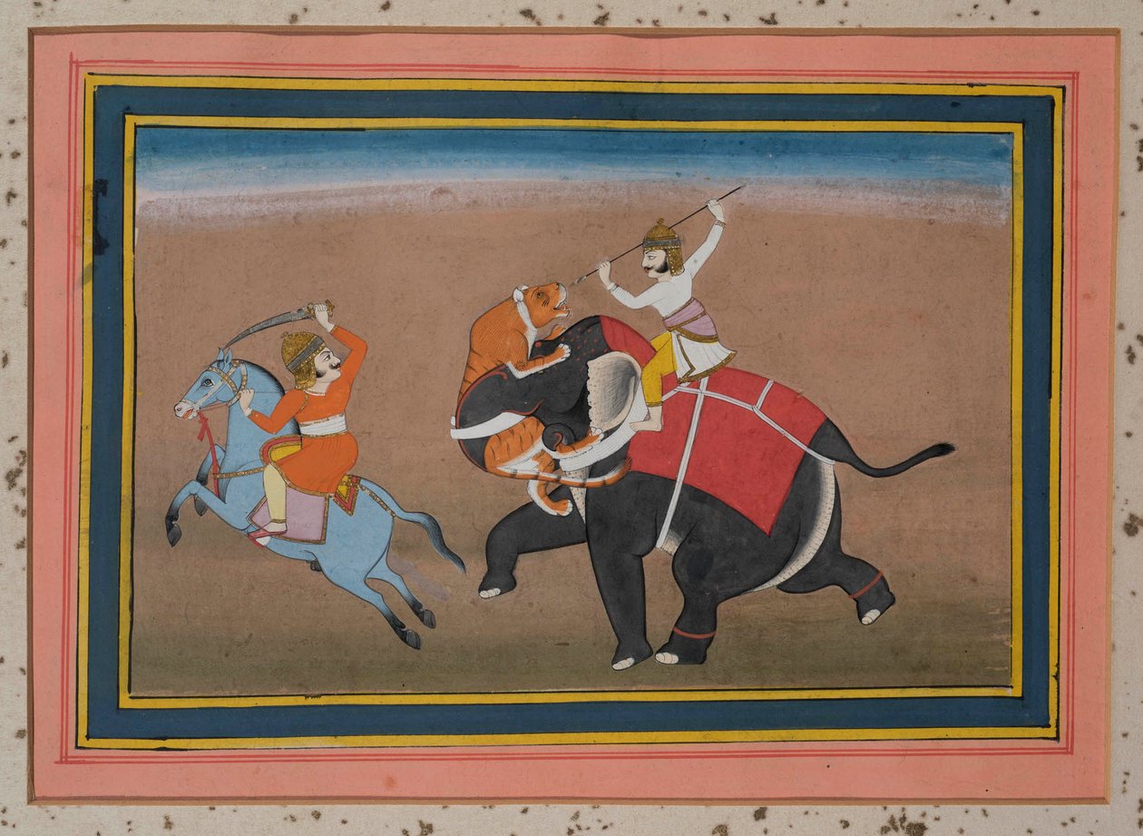 Tiger greift einen Elefanten an von Indian School