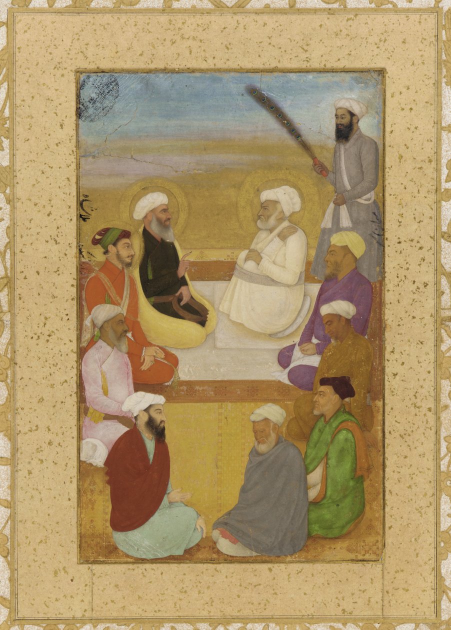 Dara Shikoh mit Mian Mir und Mulla Shah, abgelöstes Albumblatt mit Malerei, ca. 1640 von Mughal School