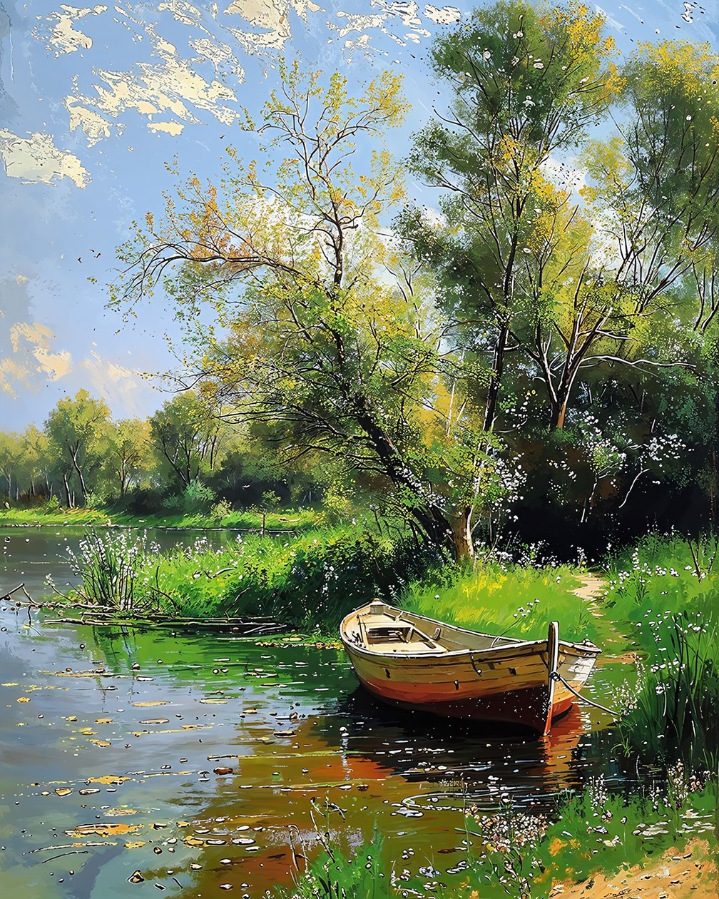 Boot am Ufer eines klaren Sees von F. Abderrahim