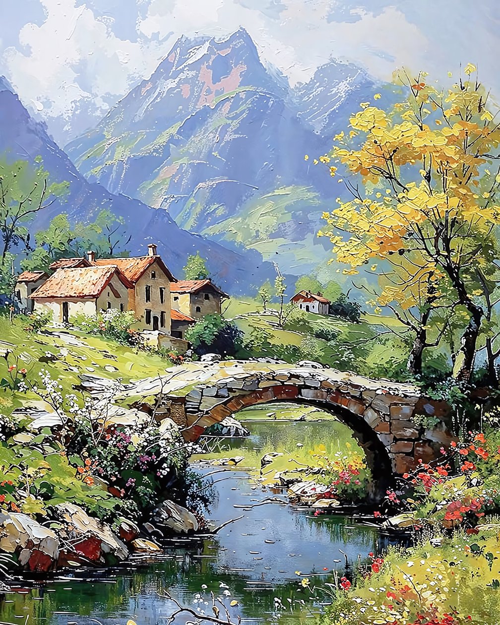 Landschaft mit Sonnenuntergang über den Bergen von F. Abderrahim