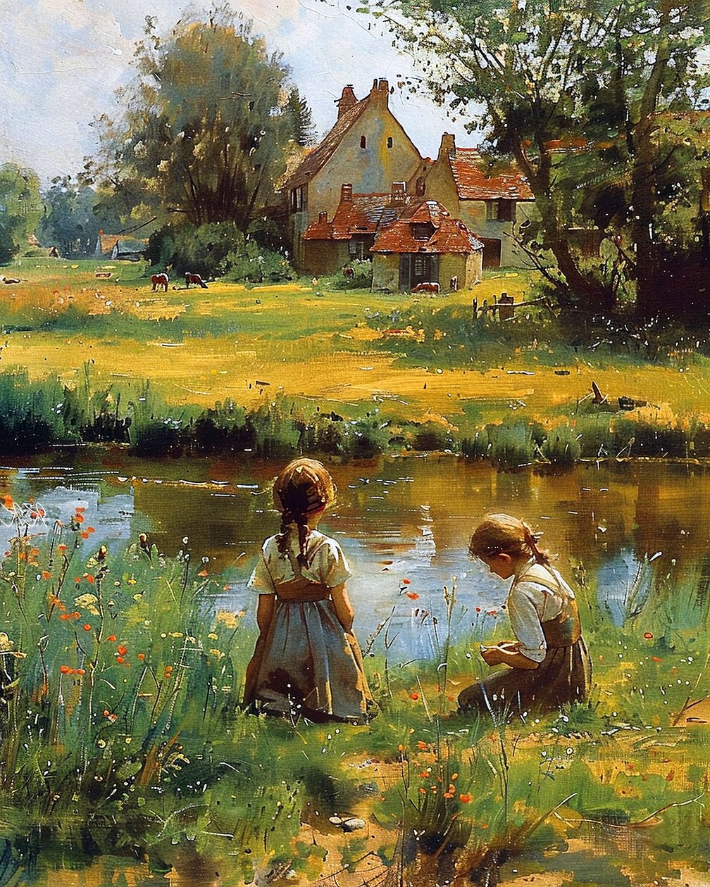 Kinder spielen draußen vor einem Haus auf dem Land von F. Abderrahim
