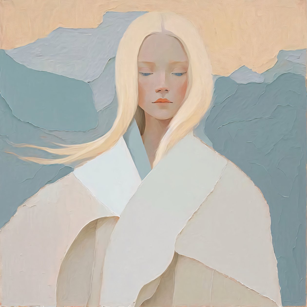 Abstraktes Gemälde, Weißes blondes Mädchen in Weiß, Schönheit Wandkunst | print on demand von F. Abderrahim