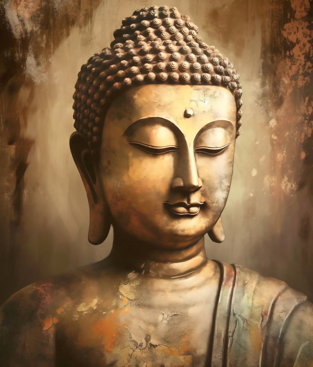 Fotorealistische Buddha Figur in Meditation, Kunstdrucke auf Leinwand von F. Abderrahim