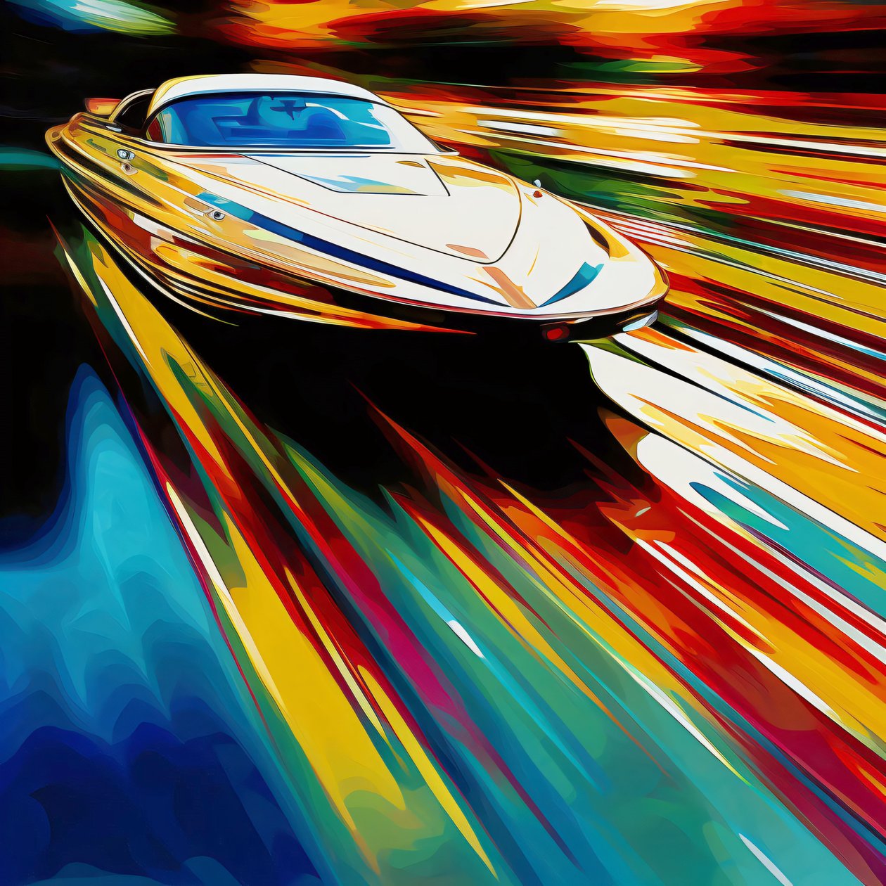 Durch das Licht gleiten: Speedboat on a Shiny Road, Kunstdrucke auf Leinwand von F. Abderrahim