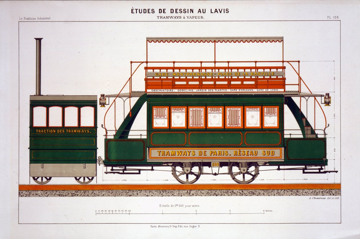 Entwurf für eine Dampfbahn, Tafel 126 aus Der industrielle Praktiker, graviert vom Künstler von A. Cheneveau