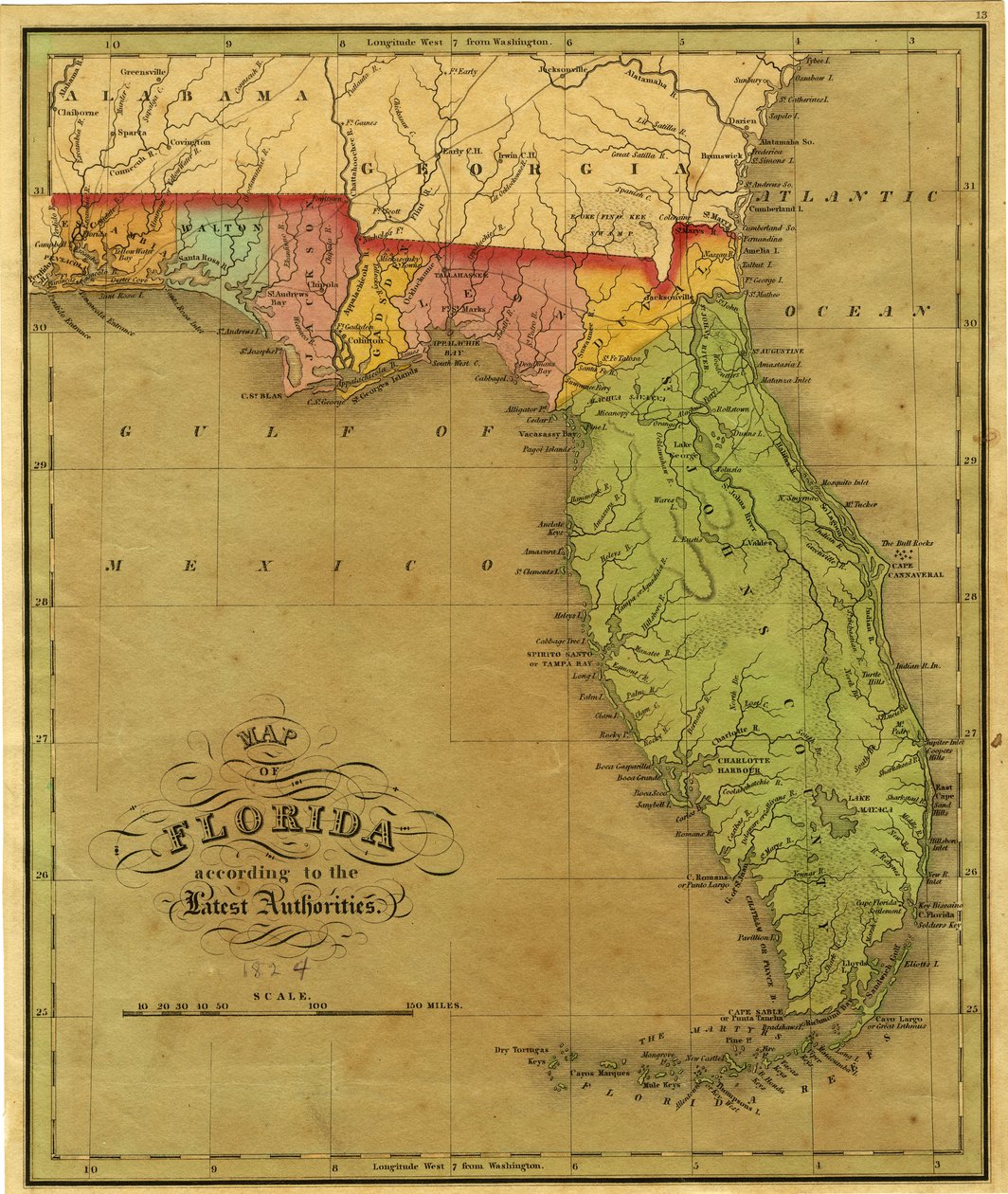 Karte von Florida, 1826 von A. Finley