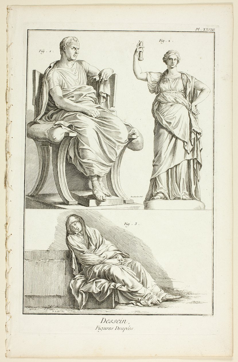 Entwurf: Drapierte Figuren, aus Encyclopédie von A. J. Defehrt