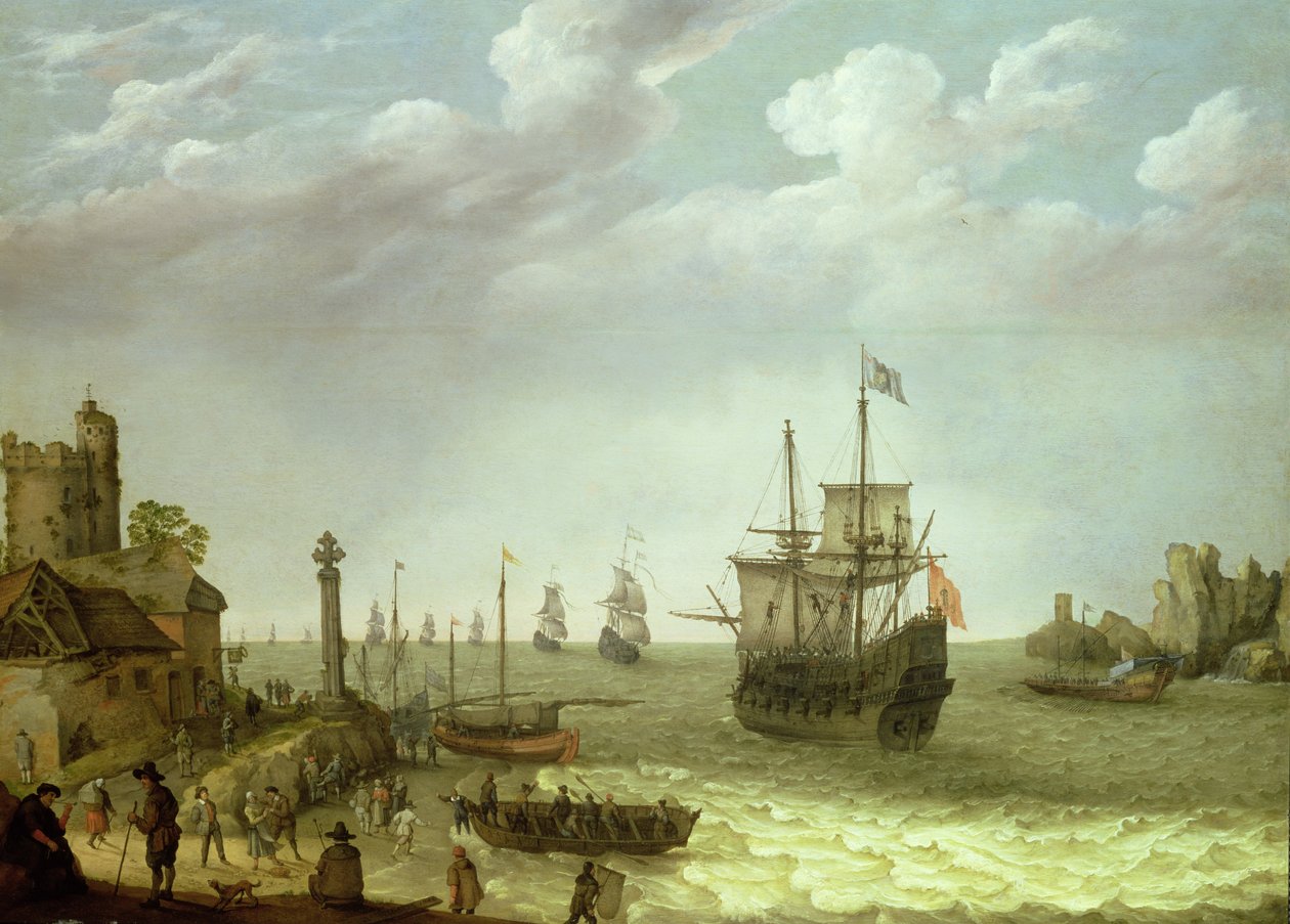 Siedlung an einer felsigen Küste mit der herannahenden niederländischen Flotte, 1640 von Abraham Willaerts