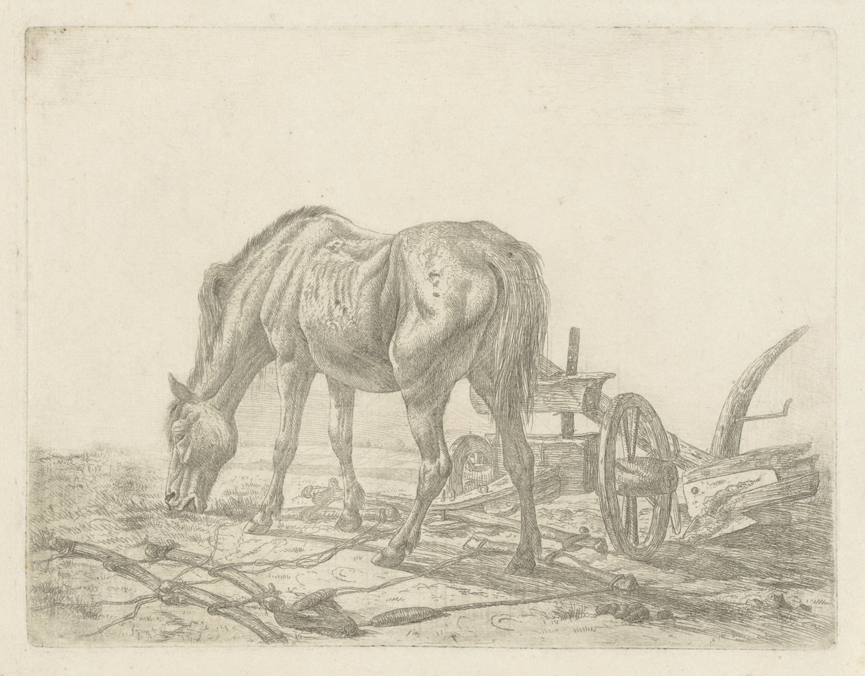 Ausgespanntes Pferd bei einem Pflug von Abraham Hendrik Winter