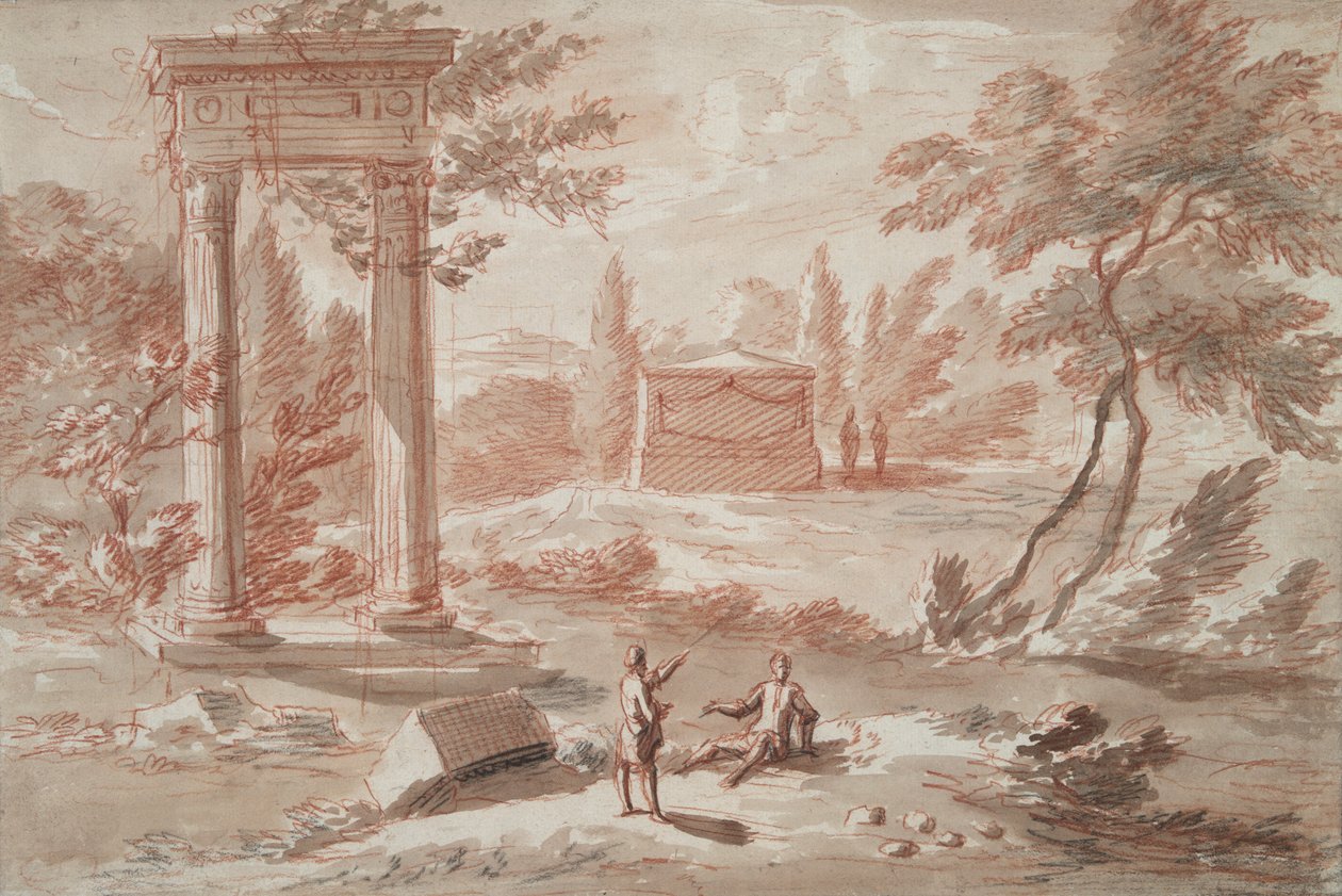 Landschaft mit Grab, Ruinen und Figuren von Abraham Rademaker