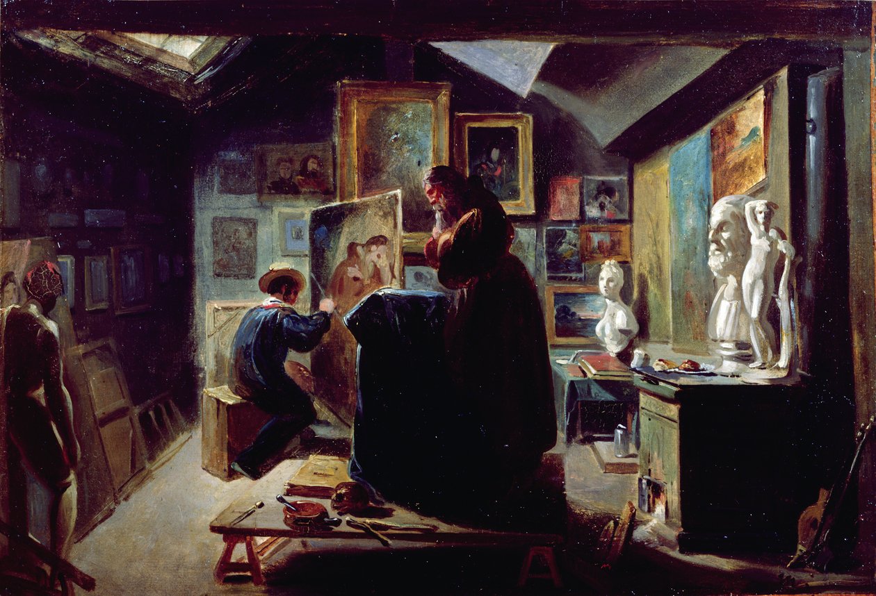 Im Atelier des Künstlers, 1820-30 von Achille Devéria