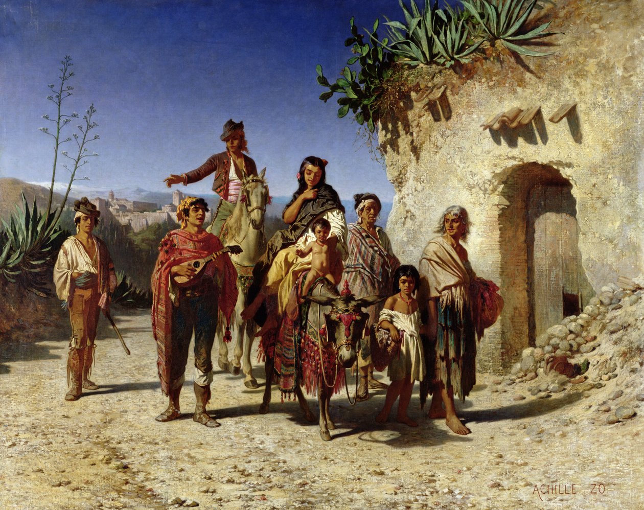 Eine Zigeunerfamilie auf der Straße, ca. 1861 von Achille Zo