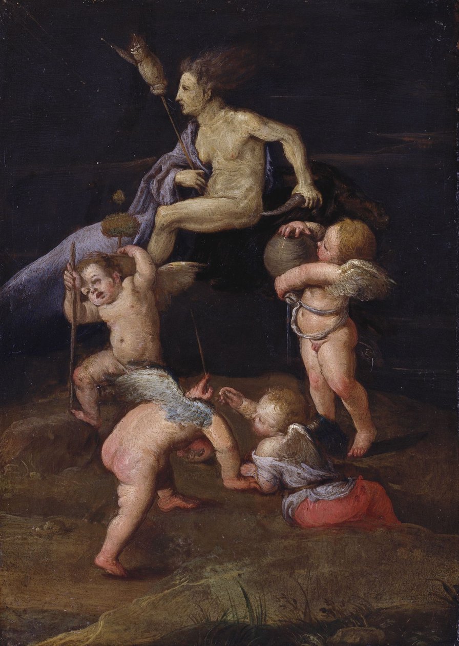 Hexe reitet rückwärts auf einer Ziege von Adam Elsheimer