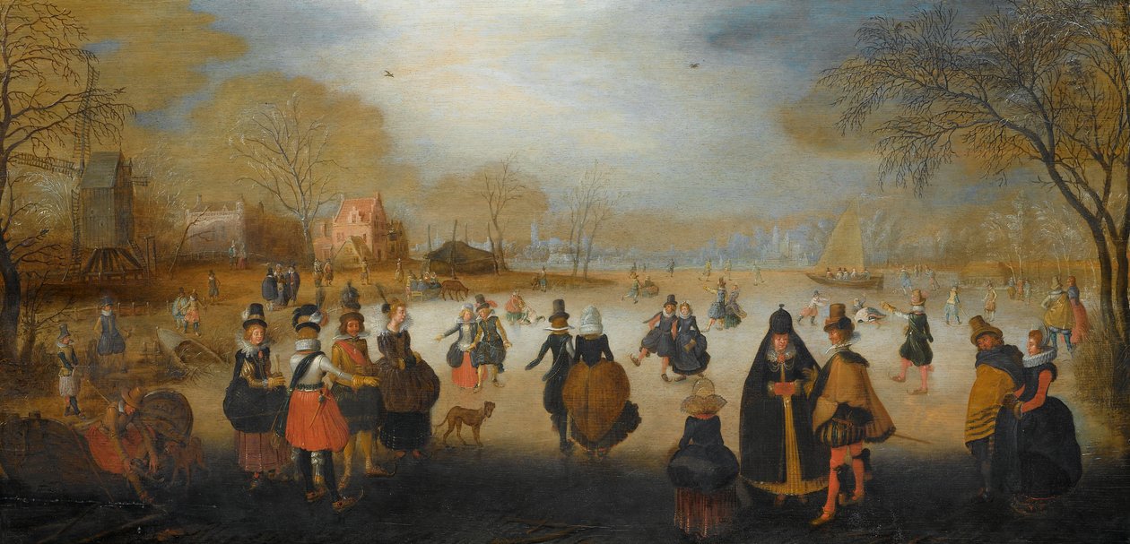 Winterlandschaft mit Schlittschuhläufern von Adam van Breen