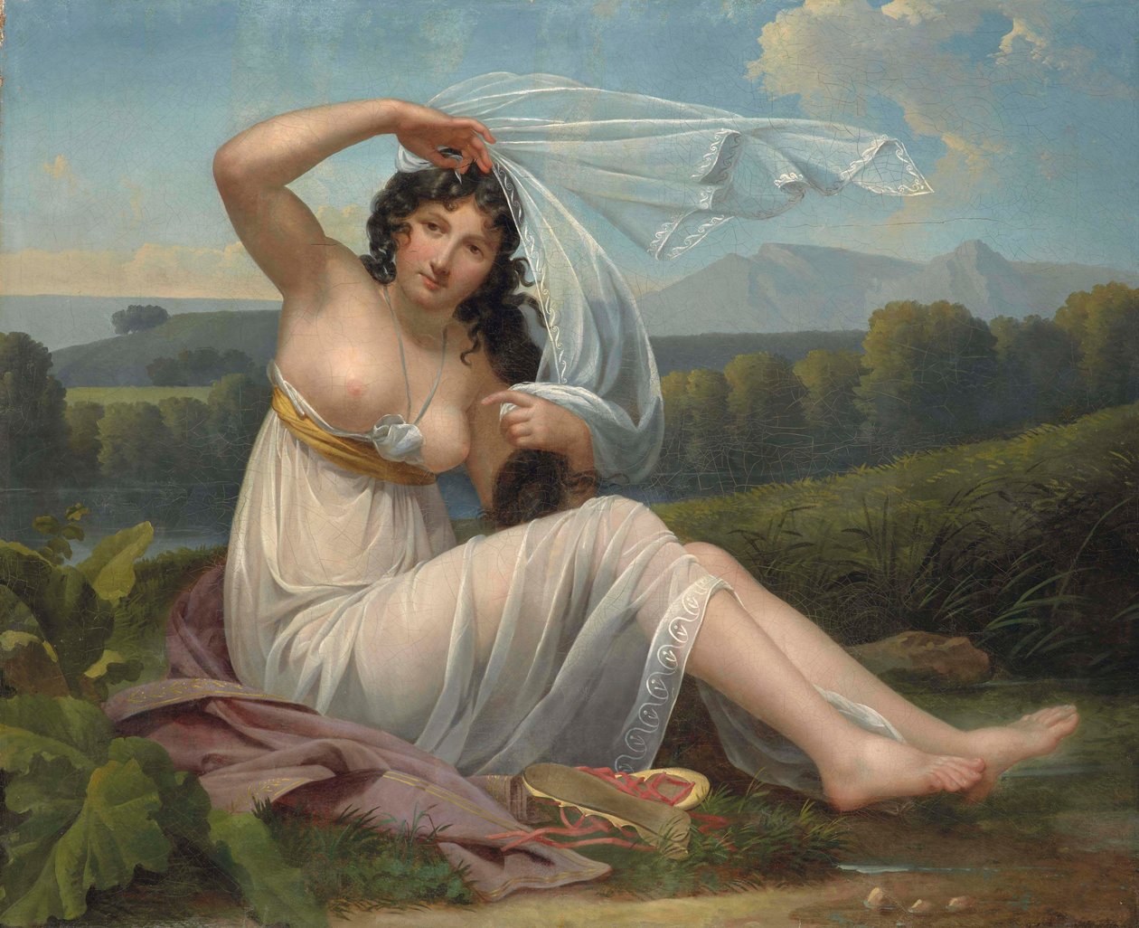 Junge Frau in einer Landschaft sitzend von Adèle Varillat