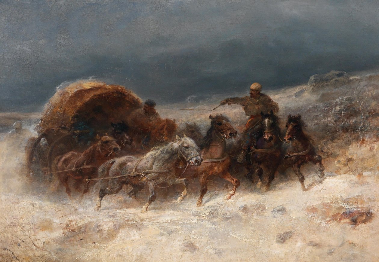 Wallache in einer Winterlandschaft von Adolf Schreyer