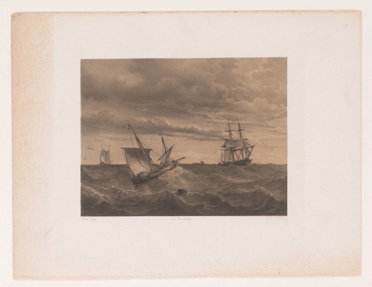 Segelboote auf wildem Meer von Adolf Carel Nunnink