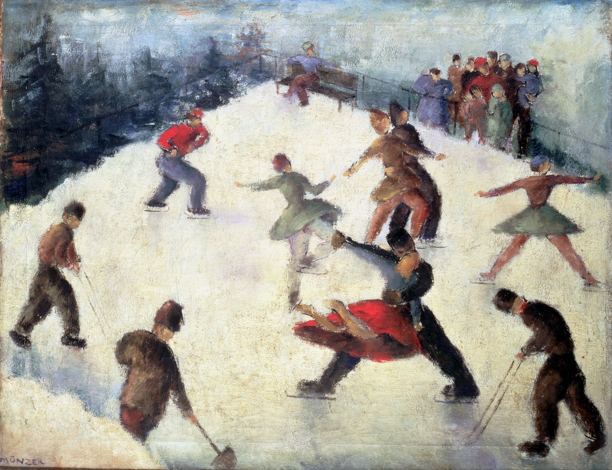 Winterszene mit Schlittschuhläufern, ca. 1920 von Adolf Munzer