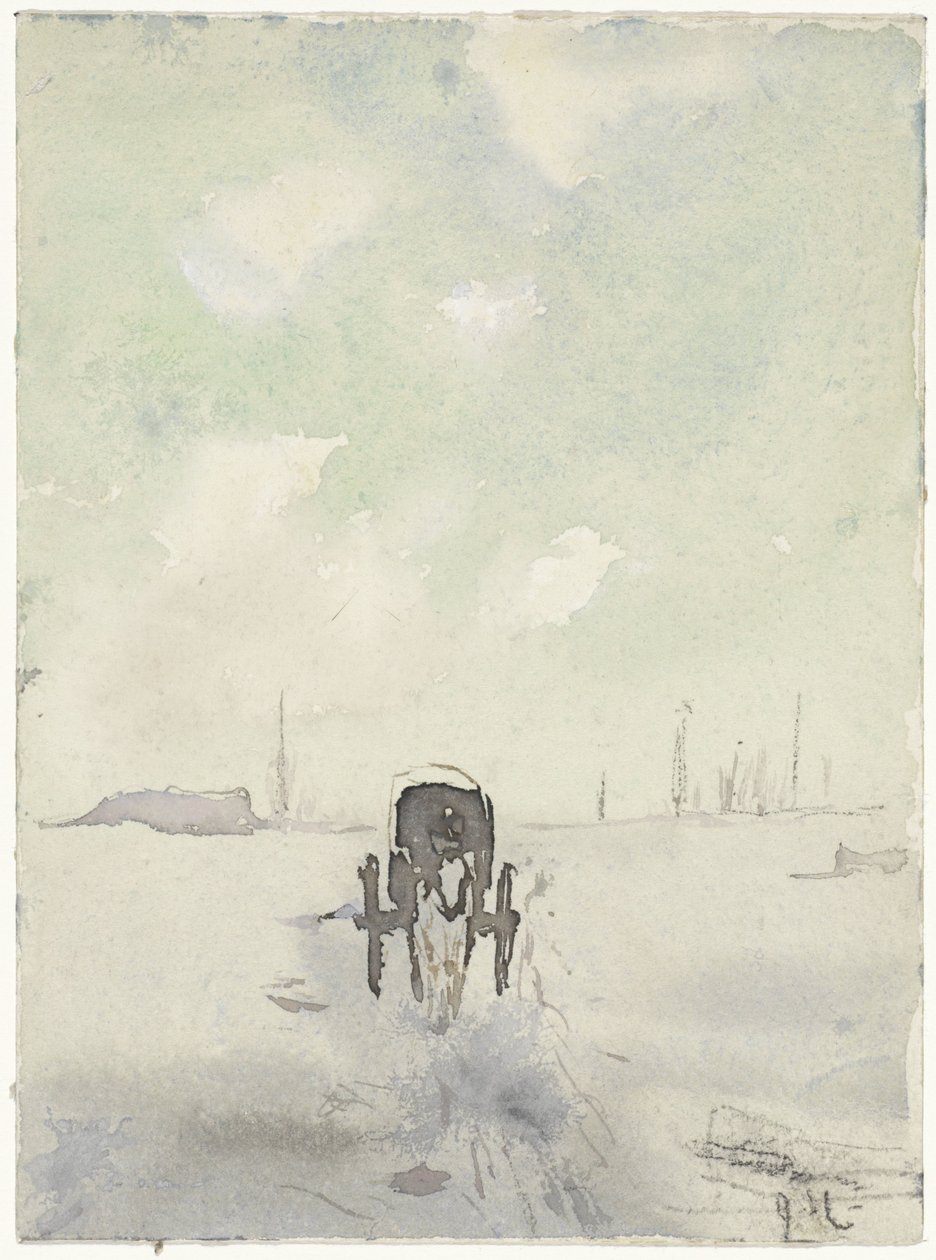 Winterlandschaft mit Pferd und Wagen von Adolf le Comte