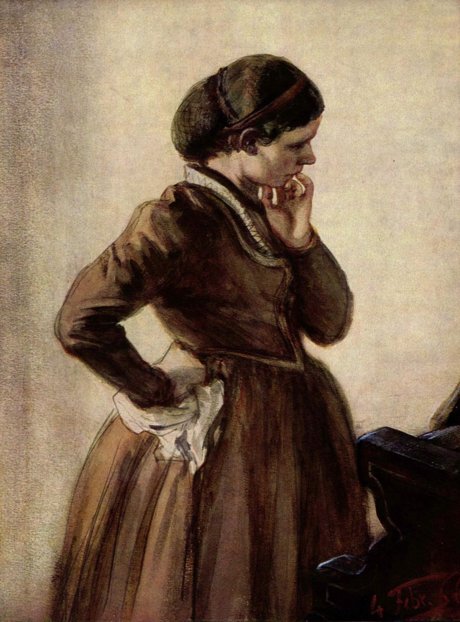 Emilie Menzel am Klavier stehend von Adolph Menzel
