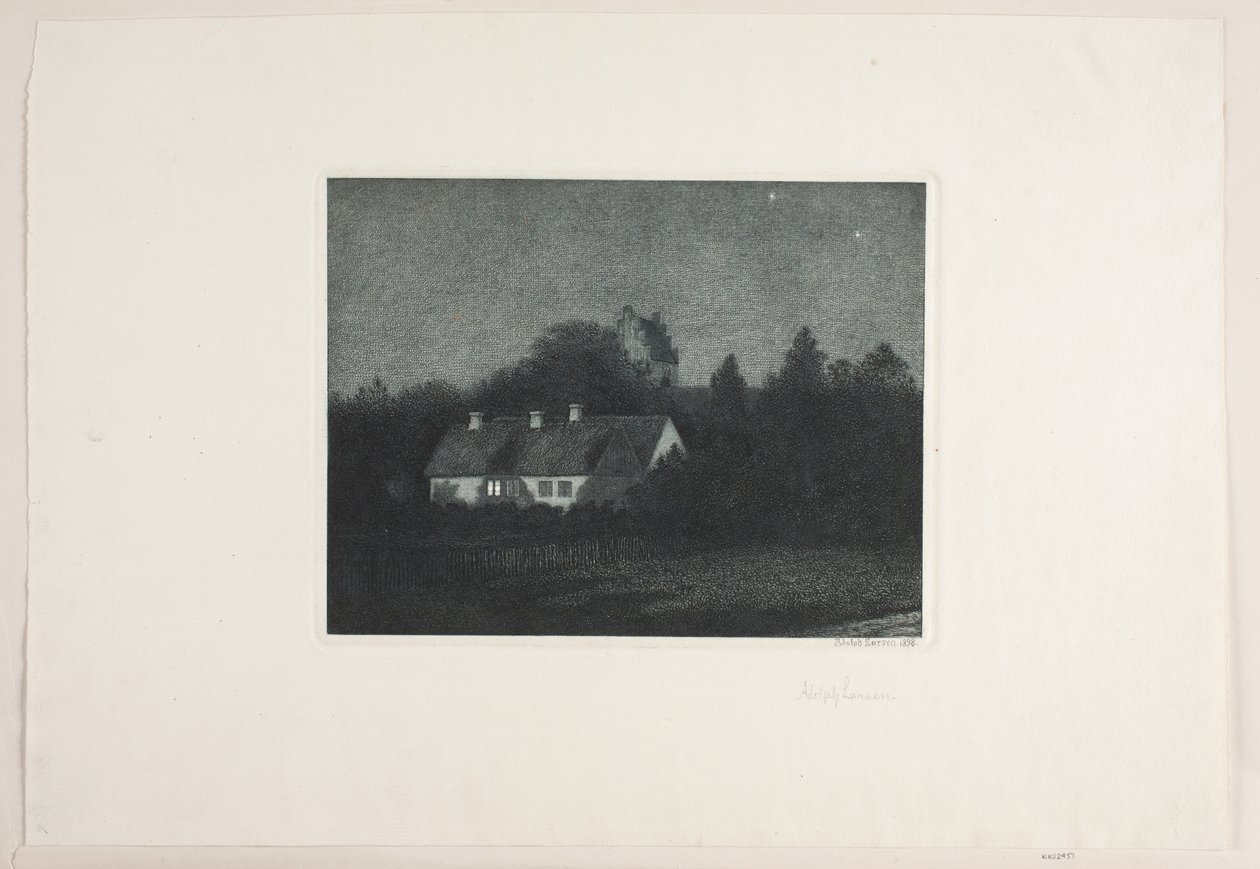 Mondscheinnacht im Dorf Borup von Adolph Larsen